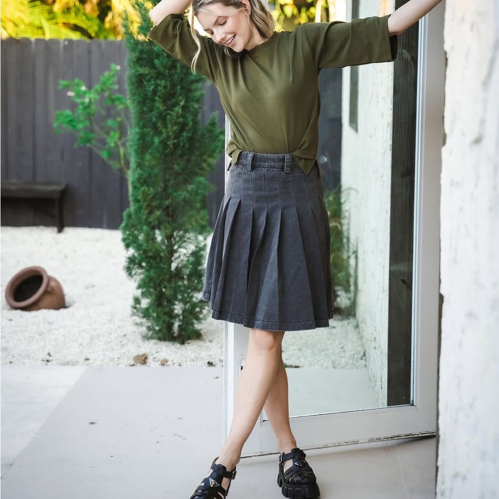 Recollection denim pleated skirt